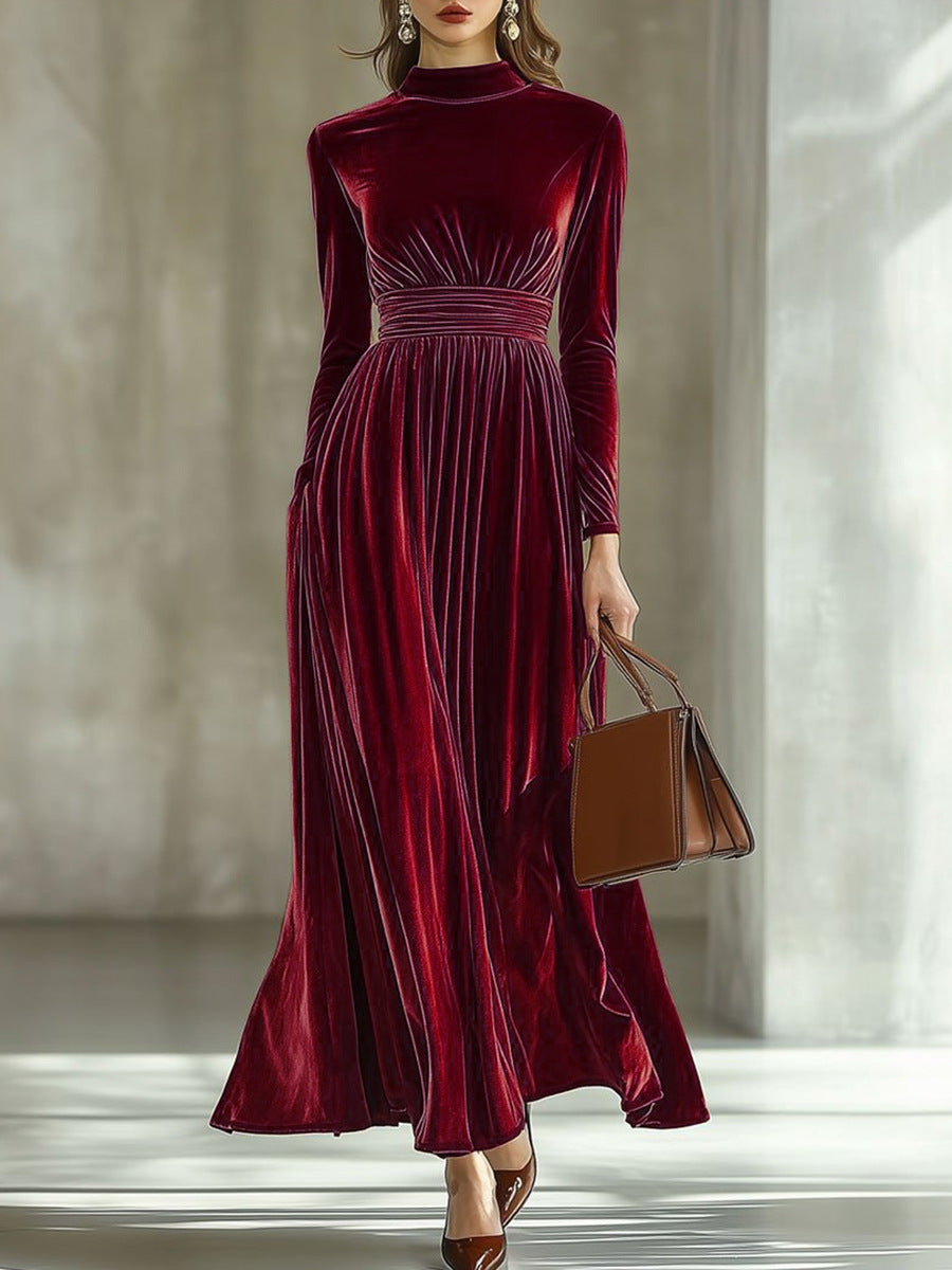 Marie | Pleated Velvet Maxi Dress