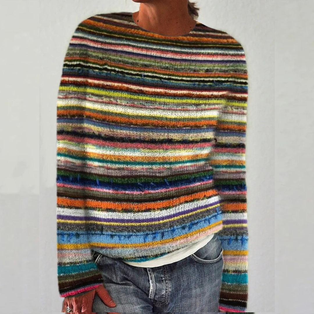 Esteri | Dark Retro Jumper with Colourful Stripes