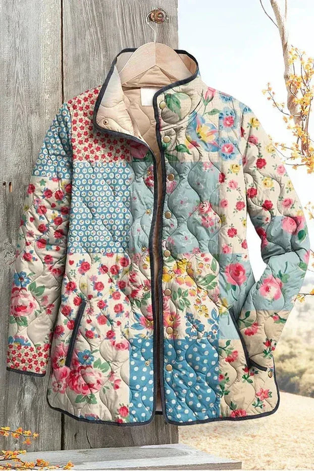 Viola – Quilted Jacket with Patchwork Pattern and Plush Collar