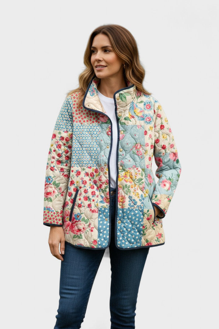 Viola – Quilted Jacket with Patchwork Pattern and Plush Collar