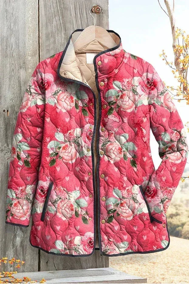 Zora – Quilted Jacket with Large Rose Print