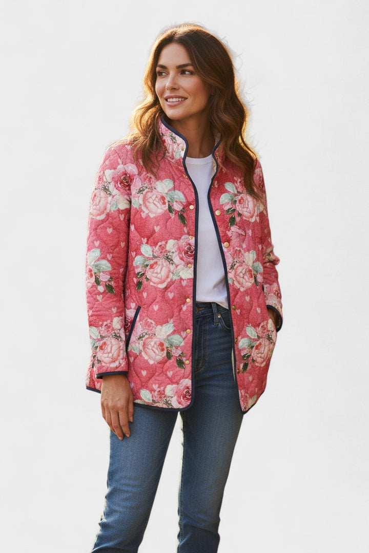 Zora – Quilted Jacket with Large Rose Print
