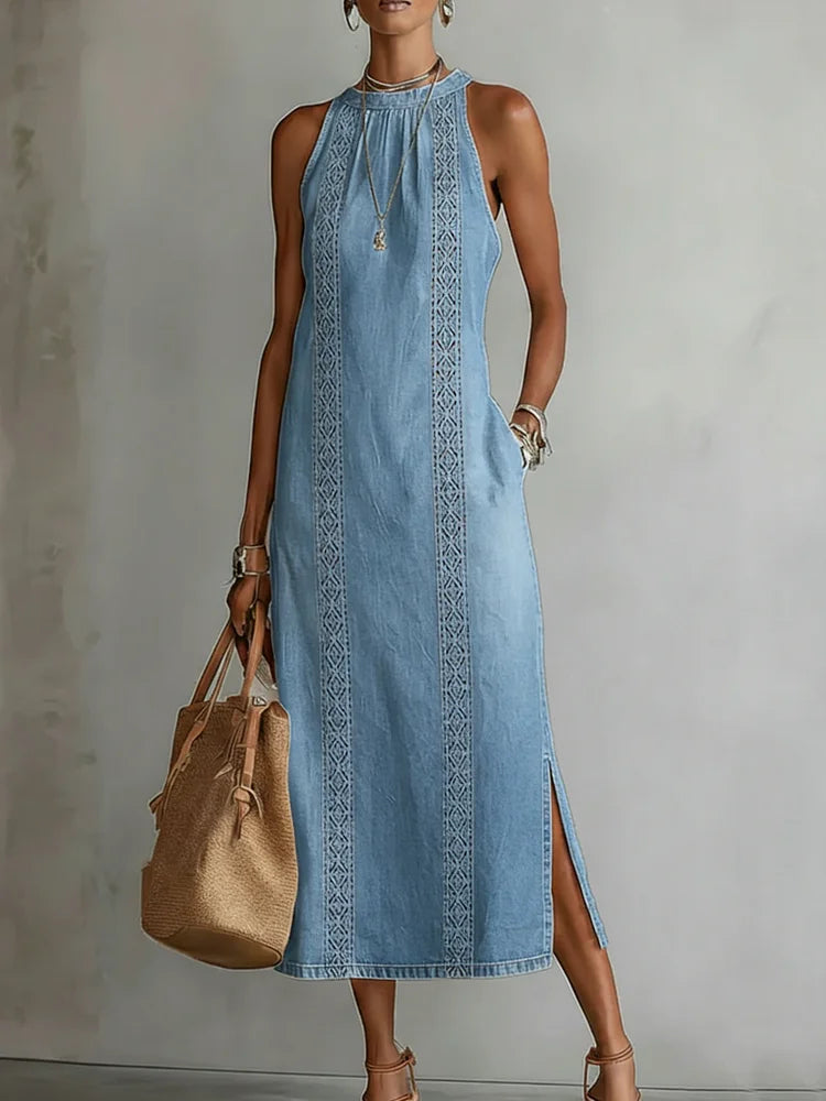 Soline | Denim Dress with Retro Lace