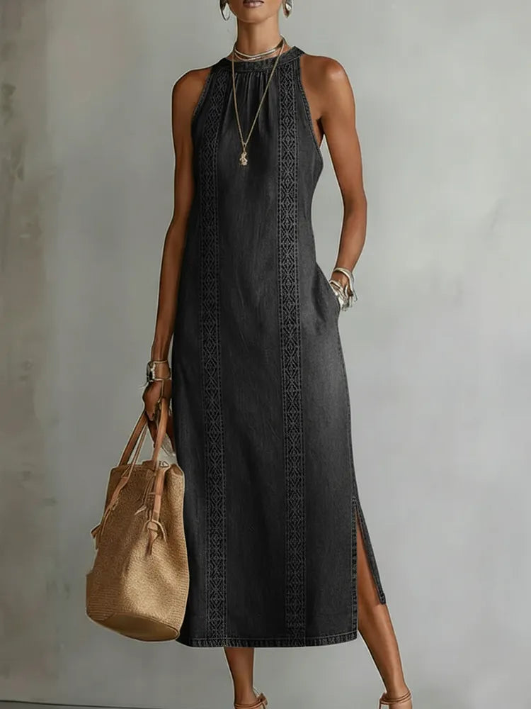Soline | Denim Dress with Retro Lace