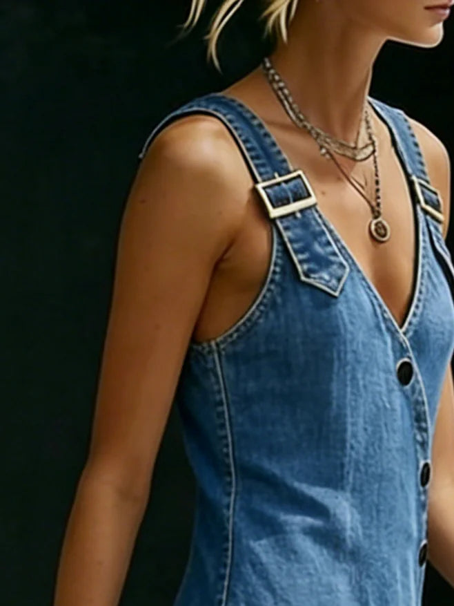 Lalie | Long Button-Up Denim Dress