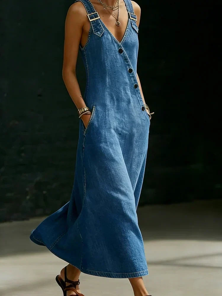 Lalie | Long Button-Up Denim Dress
