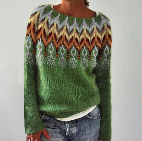 Katinka | Petrol-Coloured Retro Jumper with Norwegian Pattern