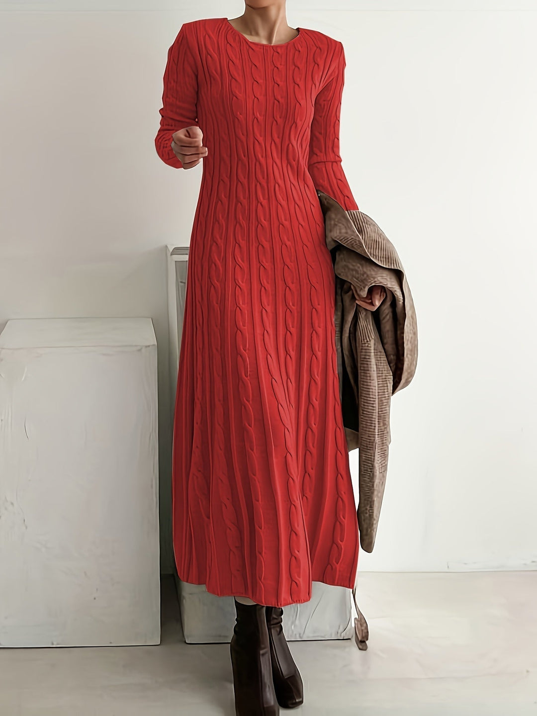 Sarah | Comfortable Cable Knit Maxi Dress