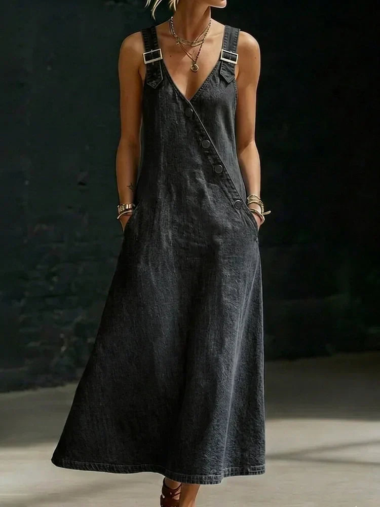 Lalie | Long Button-Up Denim Dress