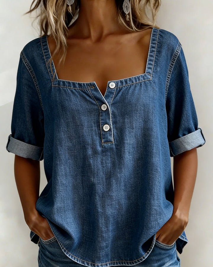 Marceline | Square Collar Denim Shirt