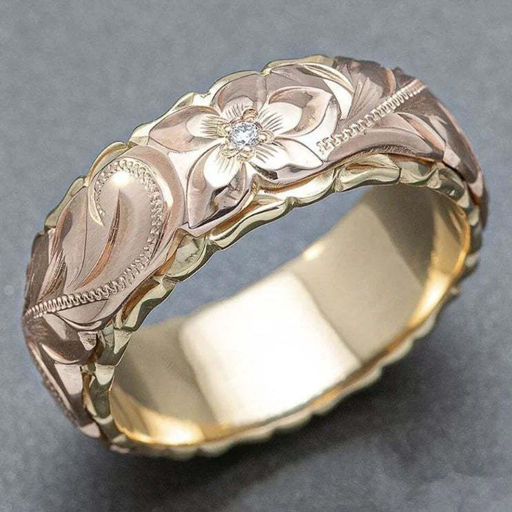 Gold Ring with Vintage Pink Flower