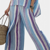 Erika™ | Pastelinis rinkinys su dryžuotomis lininėmis kelnėmis