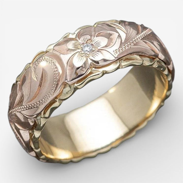 Gold Ring with Vintage Pink Flower