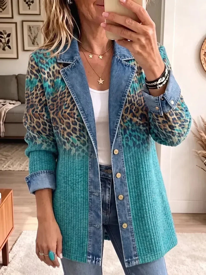 Orlaith | Vintage Denim Jacket with Leopard Print