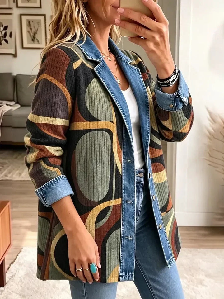 Fidelma | Vintage Denim Jacket with Abstract Pattern