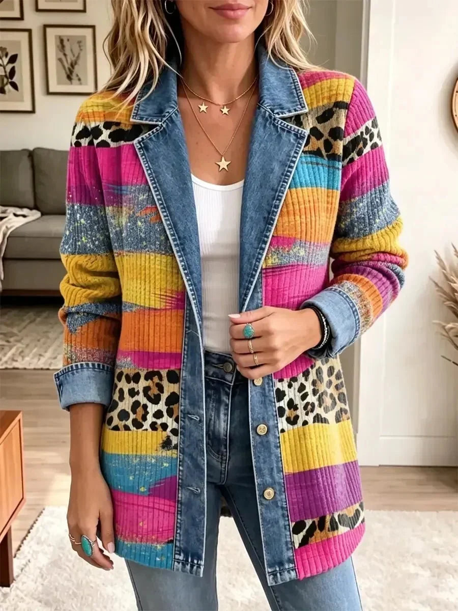 Sadhbh | Retro Denim Jacket with Leopard Print