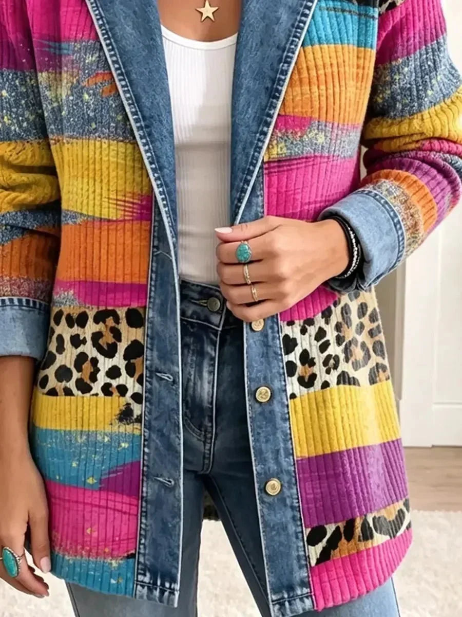 Sadhbh | Retro Denim Jacket with Leopard Print