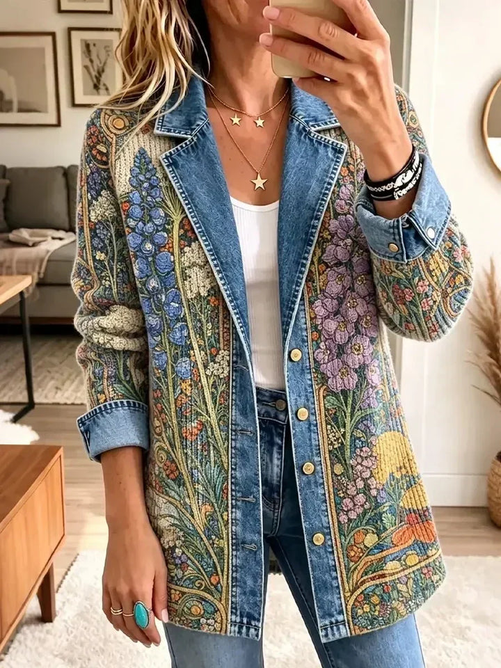 Aideen | Vintage Denim Jacket with Floral Pattern