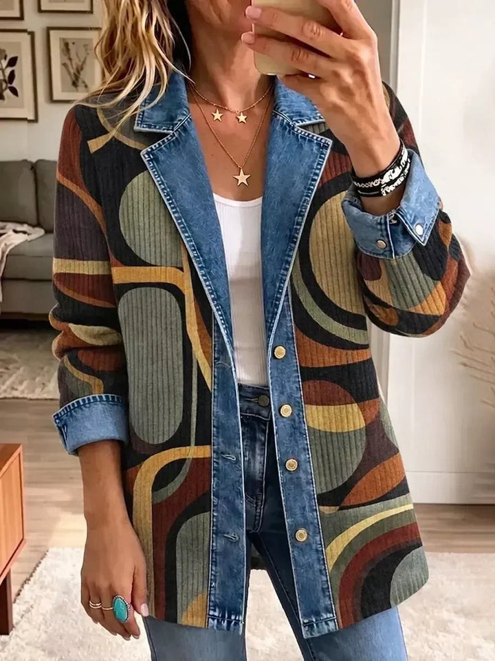 Fidelma | Vintage Denim Jacket with Abstract Pattern