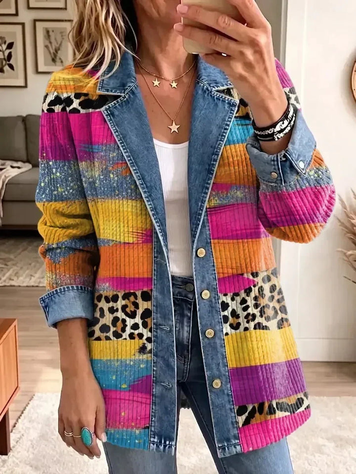 Sadhbh | Retro Denim Jacket with Leopard Print