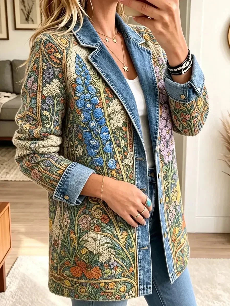 Aideen | Vintage Denim Jacket with Floral Pattern