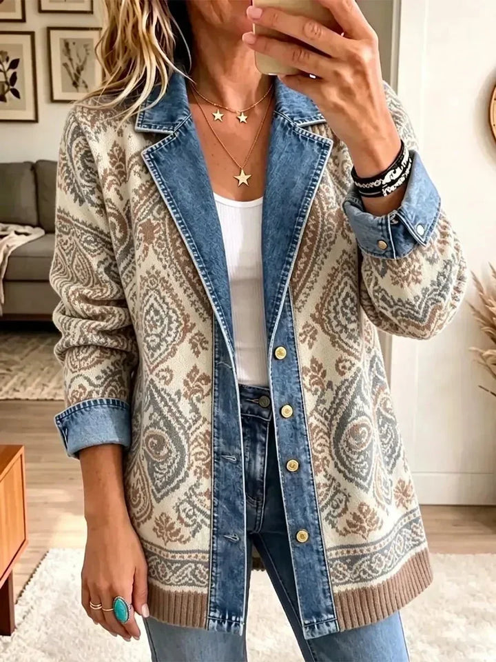 Brigid | Retro Denim Jacket with Boho Patchwork