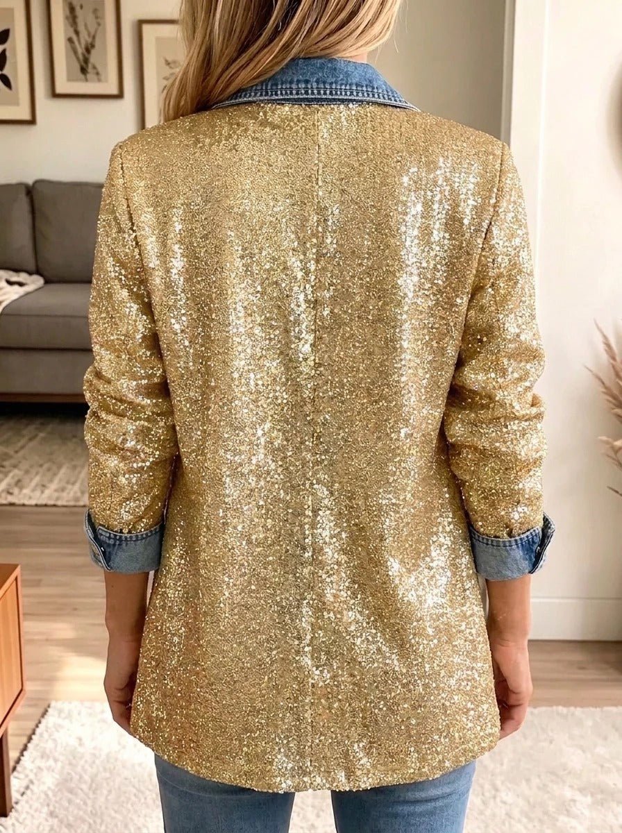 Maureen | Patchwork Denim Jacket with Golden Glitter