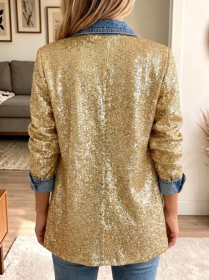 Maureen | Patchwork Denim Jacket with Golden Glitter