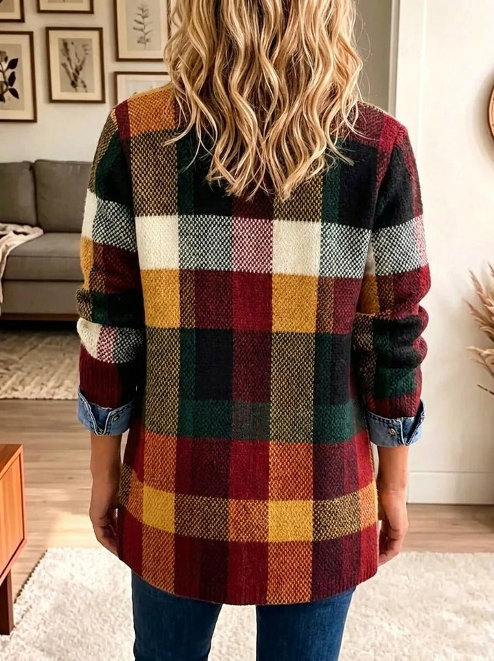 Dervla | Checked Denim Jacket with Contrasting Colour Blocks