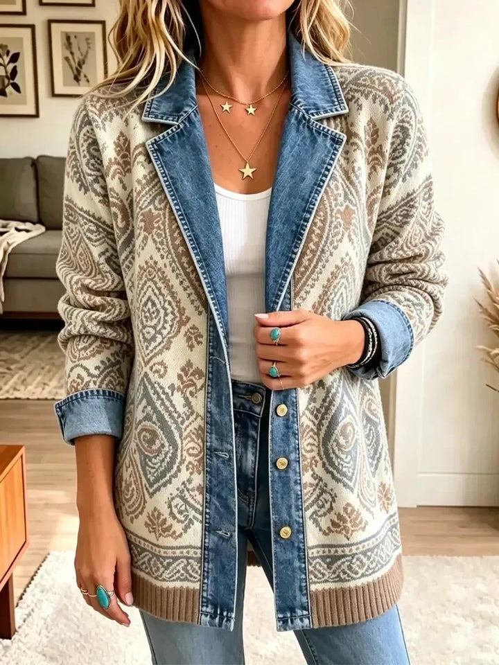 Brigid | Retro Denim Jacket with Boho Patchwork