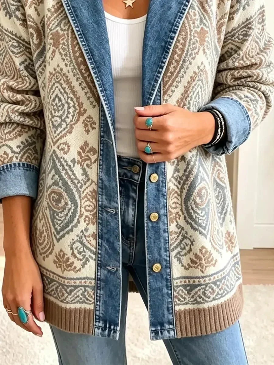 Brigid | Retro Denim Jacket with Boho Patchwork