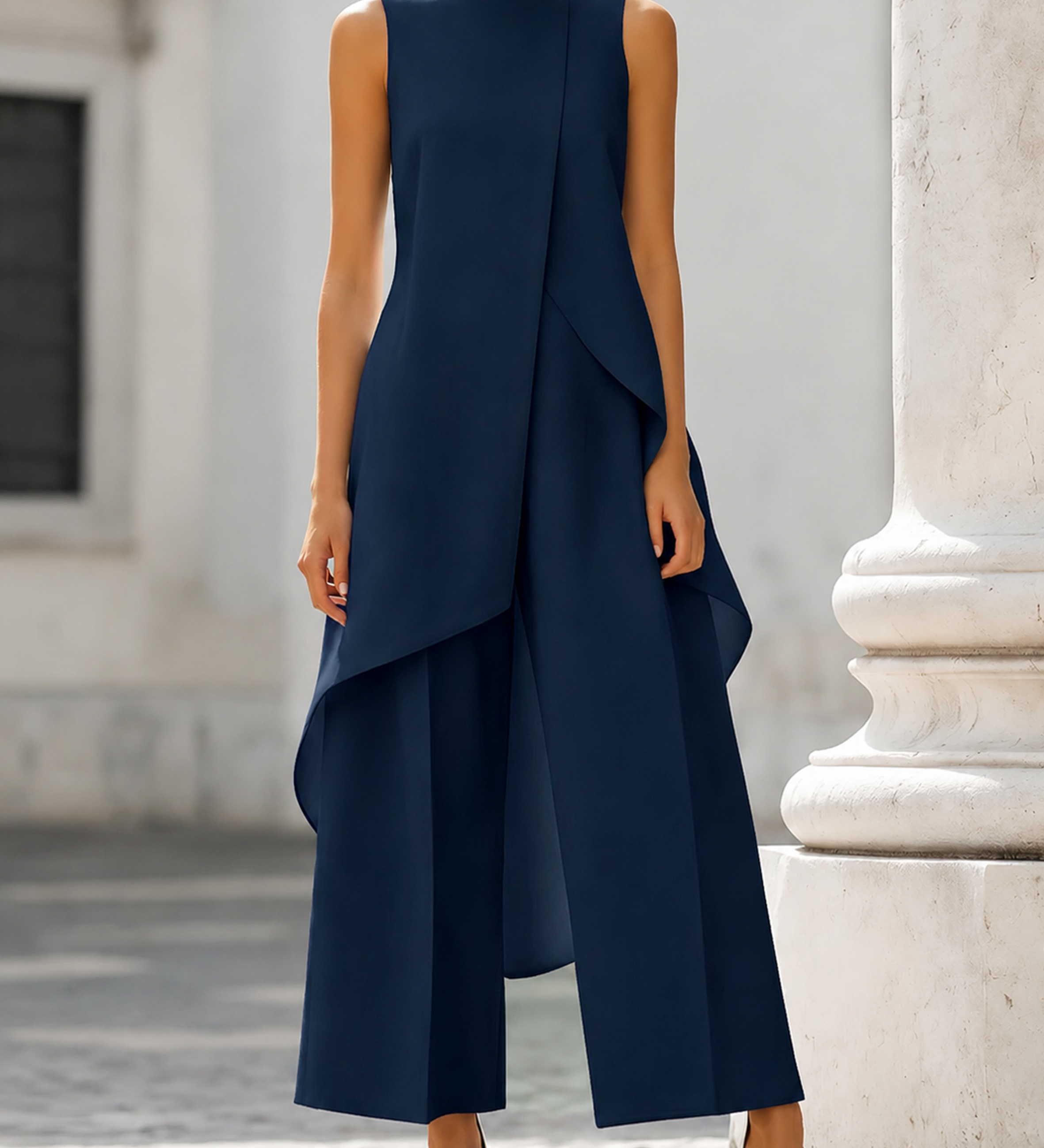 Martyna™ | Elegantiškas jumpsuit plačiomis kelnėmis ir aukšta apykakle