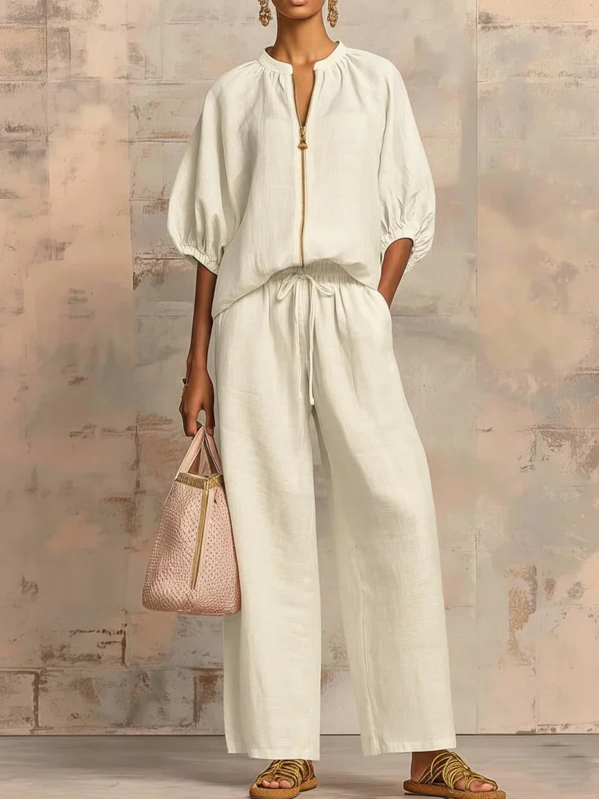 Alba | Two-Piece Set: Casual Shirt and Wide-Leg Trousers