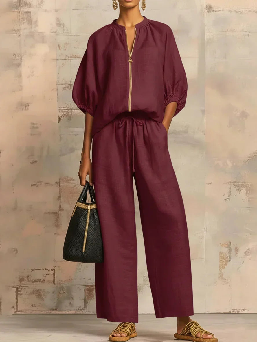 Alba | Two-Piece Set: Casual Shirt and Wide-Leg Trousers