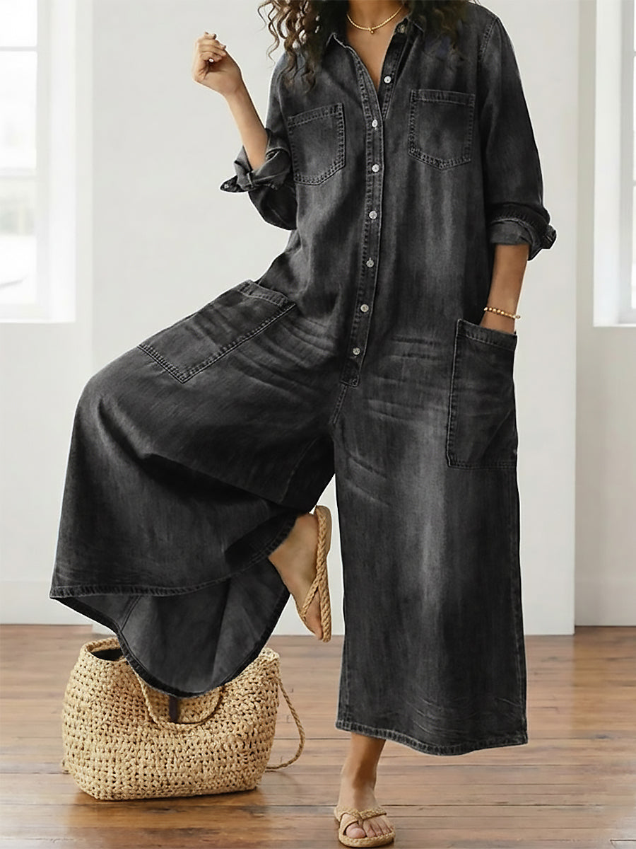 Anaïs | Vintage Denim Button-Up Jumpsuit