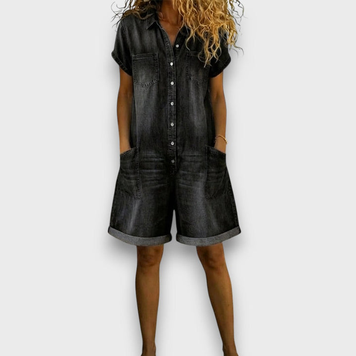 Tess | Short Cotton Dungarees with Denim Effect