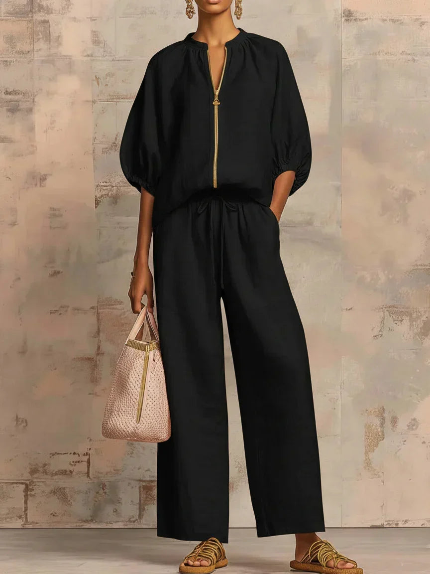 Alba | Two-Piece Set: Casual Shirt and Wide-Leg Trousers