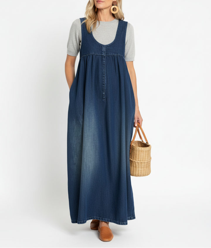 Capucine | Vintage Washed Denim Maxi Dress