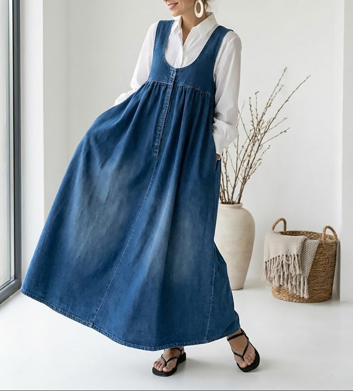 Capucine | Vintage Washed Denim Maxi Dress