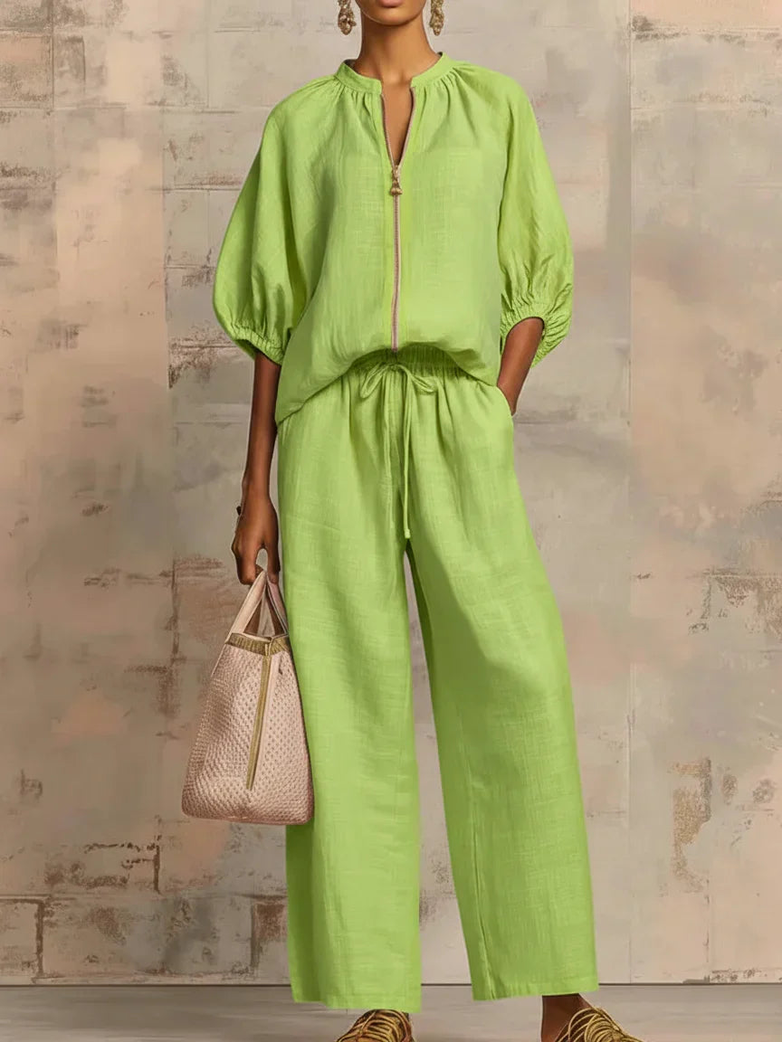 Alba | Two-Piece Set: Casual Shirt and Wide-Leg Trousers