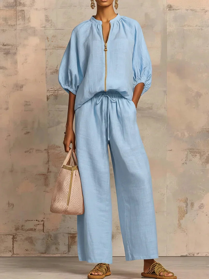 Alba | Two-Piece Set: Casual Shirt and Wide-Leg Trousers