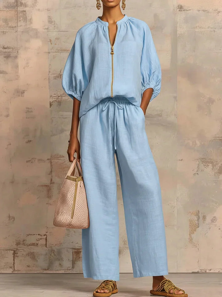 Alba | Two-Piece Set: Casual Shirt and Wide-Leg Trousers