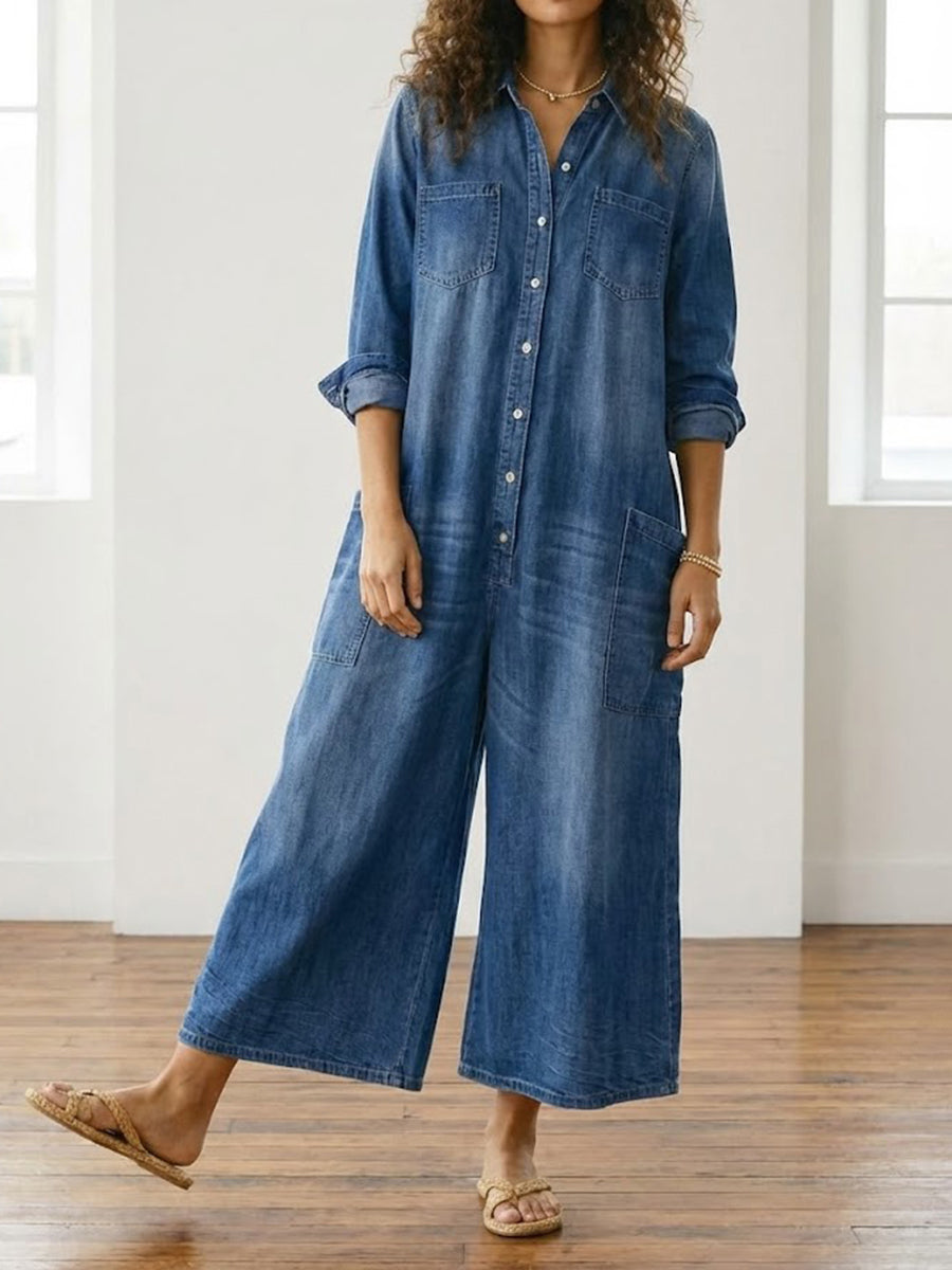 Anaïs | Vintage Denim Buttoned Jumpsuit