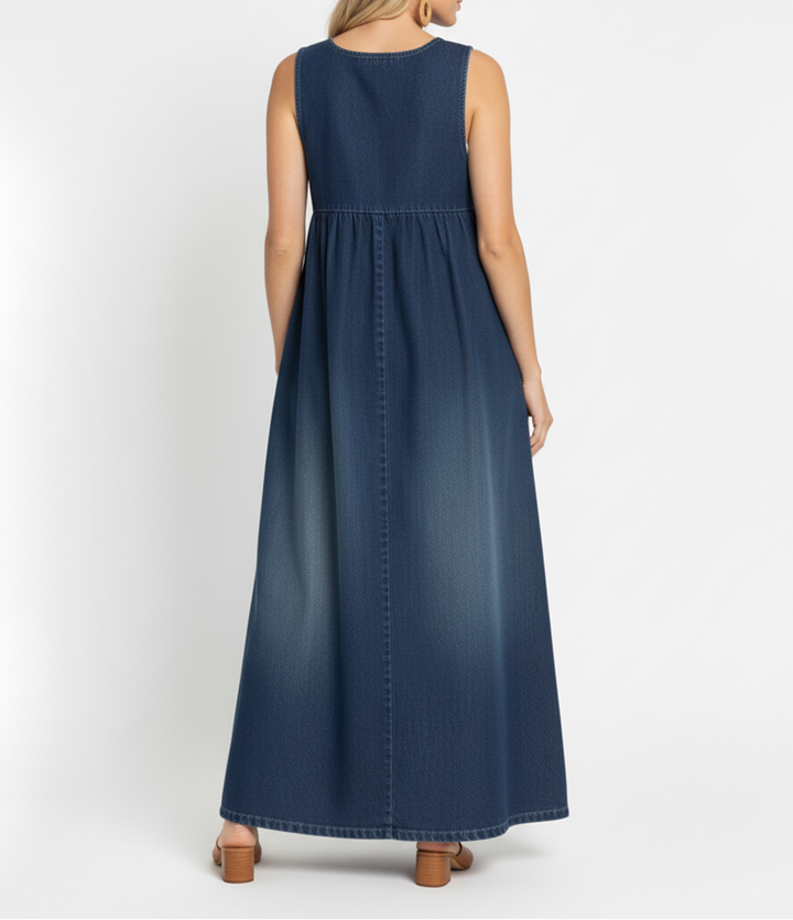 Capucine | Vintage Washed Denim Maxi Dress