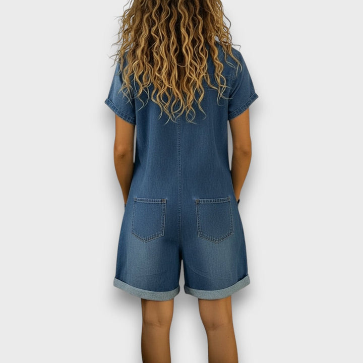 Tess | Short Cotton Dungarees with Denim Effect