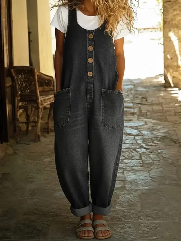 Lison | Vintage Washed Cotton Denim Dungarees