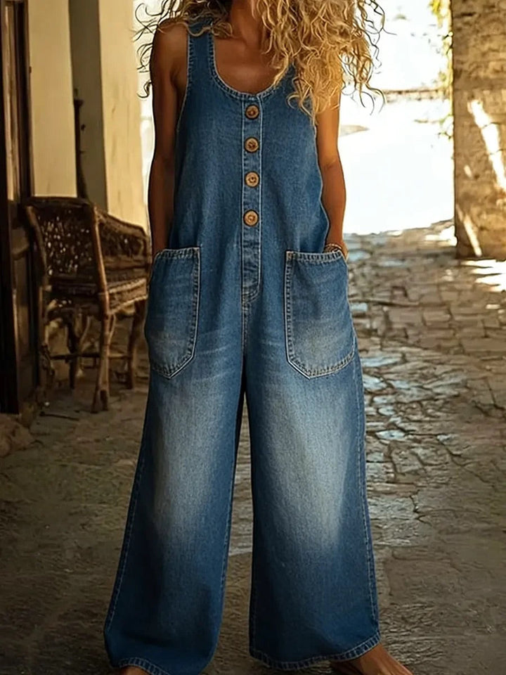 Lison | Vintage Washed Cotton Denim Dungarees