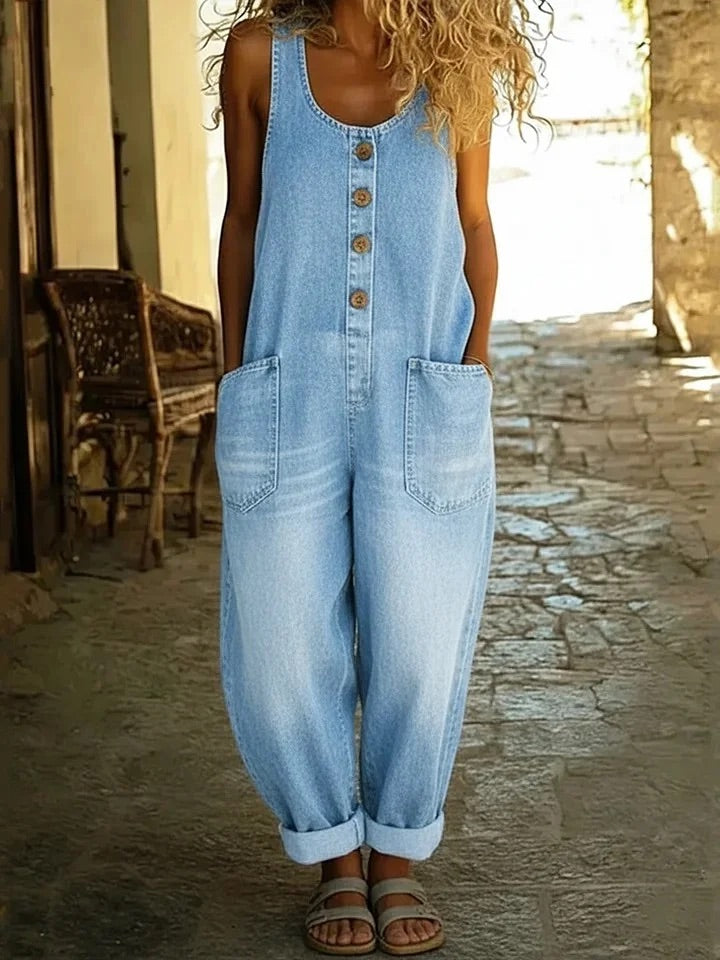Lison | Vintage Washed Cotton Denim Dungarees