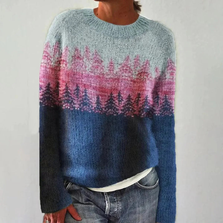 Svetlana | Blue Retro Jumper with Christmas Tree Pattern