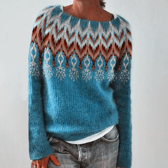 Katinka | Petrol-Coloured Retro Jumper with Norwegian Pattern